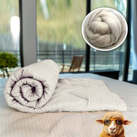 Textile pentru casă - Pilotă matlasată lână damasc 100% natural - de iarnă - crem