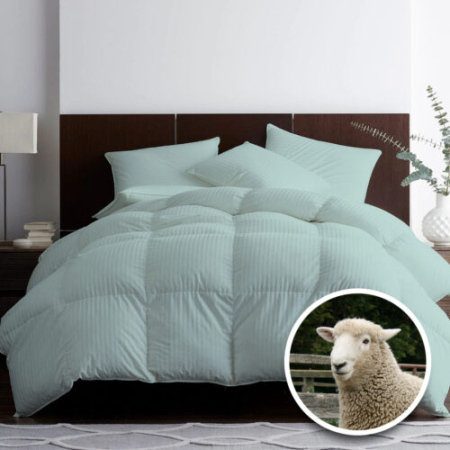 Textile pentru casă - Pilotă matlasată lână damasc 100% natural - de iarnă - mint