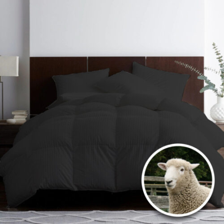 Textile pentru casă - Pilotă matlasată lână damasc 100% natural - de iarnă - negru