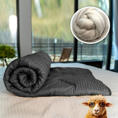 Textile pentru casă - Pilotă matlasată lână damasc 100% natural - de iarnă - negru