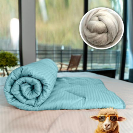 Textile pentru casă - Pilotă matlasată lână damasc 100% natural - de iarnă - turcoaz