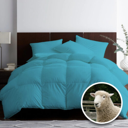 Textile pentru casă - Pilotă matlasată lână damasc 100% natural - de iarnă - turcoaz