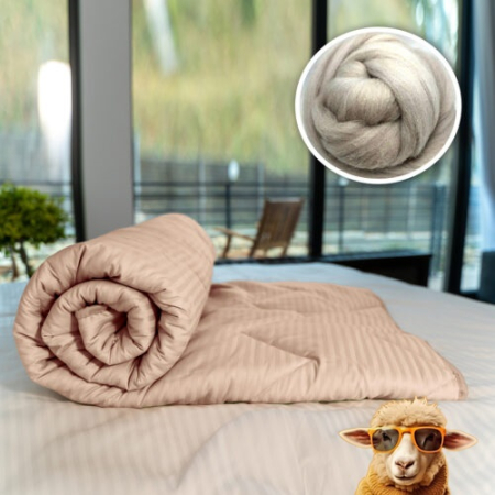 Textile pentru casă - Pilotă matlasată lână damasc 100% natural - de vară - bej