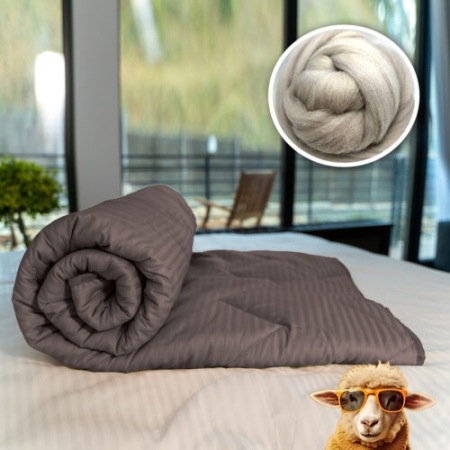 Textile pentru casă - Pilotă matlasată lână damasc 100% natural - de vară - maro