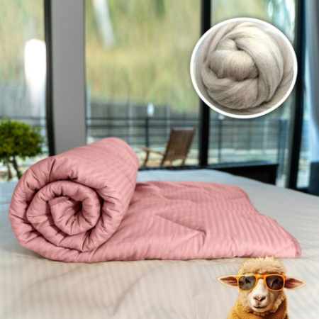 Textile pentru casă - Pilotă matlasată lână damasc 100% natural – de vară – roz pudra