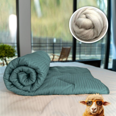 Textile pentru casă - Pilotă matlasată lână damasc 100% natural - de vară - verde petrol