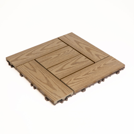 Accesorii de grădină - Plăci paviment 6 lamele - 30 x 30 cm - maro deschis, model lemn - 11 buc/pachet