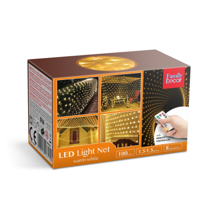 Plasă luminoasă LED - 100 LEDuri alb-cald - 1.5 x 1.5 m - 230V - cu telecomandă [4]