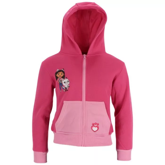 Gabby's Dollhouse - Pulover pentru copii Gabby's Dollhouse Dark Pink, cu fermoar și glugă
