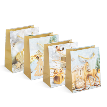 Produse de Crăciun - Pungă cadou pentru Crăciun - hârtie - 114 x 64 x 146 mm - 4 tipuri/ pachet