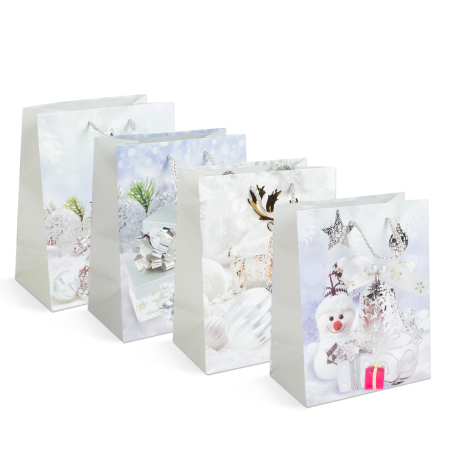 Produse de Crăciun - Pungă cadou pentru Crăciun - hârtie - 178 x 102 x 228 mm - 4 tipuri/ pachet