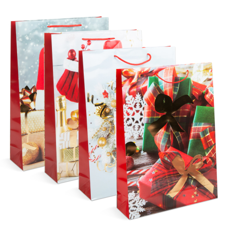 Produse de Crăciun - Pungă cadou pentru Crăciun - hârtie - 330 x 102 x 457 mm - 4 tipuri/ pachet