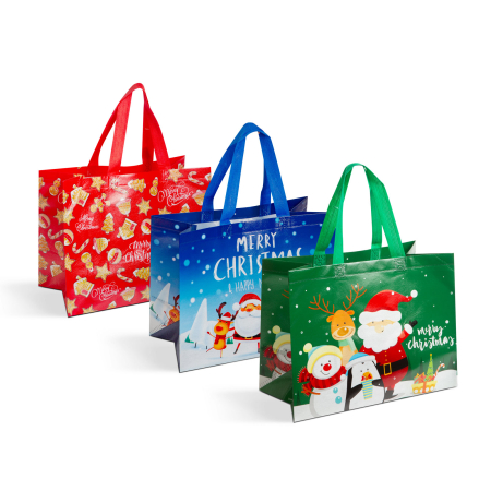 Produse de Crăciun - Pungi cadou - 3 tipuri - 31 x 25 x 17 cm - 12 buc / pachet