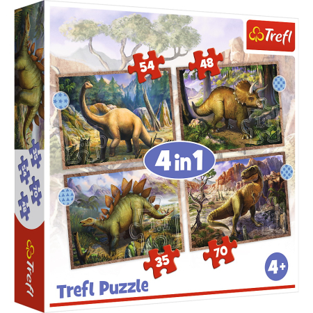 Puzzle - PUZZLE TREFL 4IN1 DINOZAURII INTERESANTI