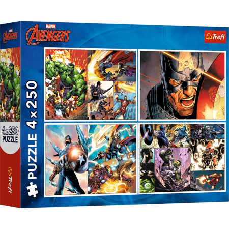 Avengers - PUZZLE TREFL 4X250 AVENGERS MARVEL ZILE EROICE