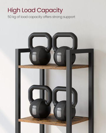 Raft cu 6 etaje, tip biblioteca, cadru metal si polite lemn, 30x40x187cm, industrial, maro rustic si negru [5]