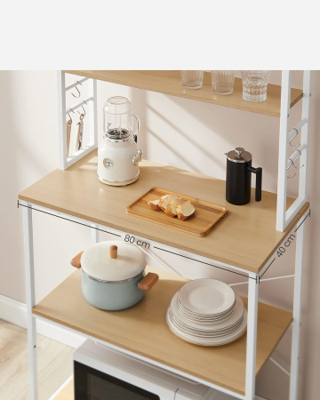 Raft de bucatarie cu spatiu pentru cuptorul cu microunde, 6 rafturi, otel, industrial, 40x80x167cm, maro stejar si alb [3]