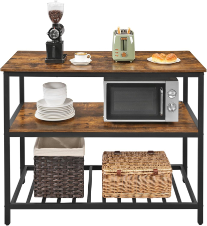 Raft de bucatarie tip insula, cadru de otel cu 3 nivele, stil industrial, 60x120x90cm, maro [7]