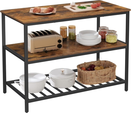 Raft de bucatarie tip insula, cadru de otel cu 3 nivele, stil industrial, 60x120x90cm, maro [1]