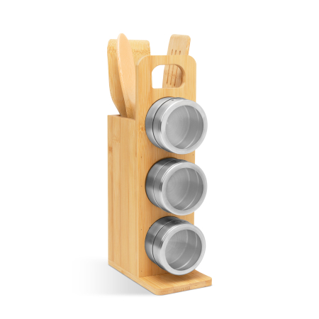 Articole pentru casă - Raft magnetic pentru condimente - set de scule din bambus - 7 piese - 80 x 135 x 275 mm