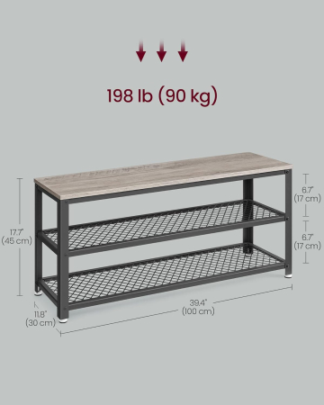 Raft pentru pantofi cu 2 polite, 100x30x45cm, otel, stil industrial, gri [1]