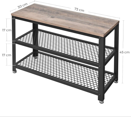 Raft pentru pantofi cu 2 polite, 73x30x45cm, otel, stil industrial, gri stejar si negru [1]