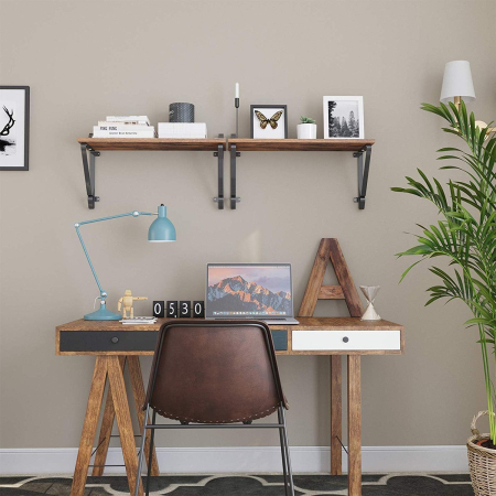 Articole pentru casă - Rafturi de perete suspendate, set 2 bucati, 60x20x33cm, stil industrial, maro rustic si negru