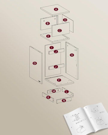 Articole pentru casă - Set 2 noptiere inguste, cu 2 sertare si compartiment deschis, PAL si MDF, 30x25x65 cm, bej si alb