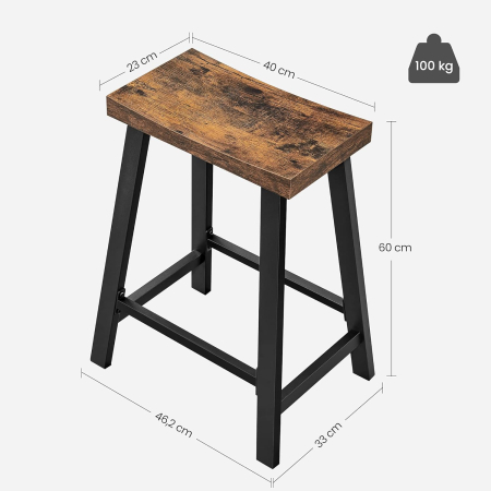 Articole pentru casă - Set 2 scaune bar cu sezut curbat, cadru metalic, 46x33x60 cm, maro rustic