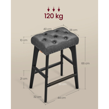 Set 2 scaune bar cu tapiterie piele ecologica, picioare din lemn, 44x32x66 cm, negru [1]