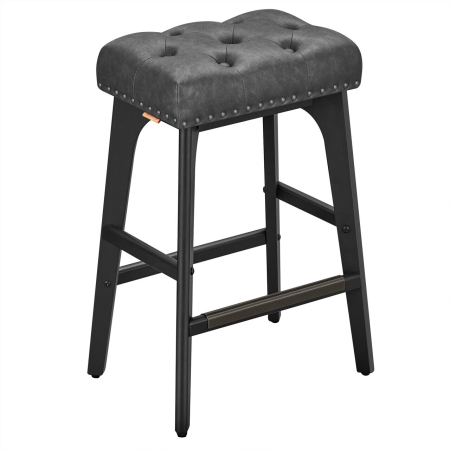Set 2 scaune bar cu tapiterie piele ecologica, picioare din lemn, 44x32x66 cm, negru [2]