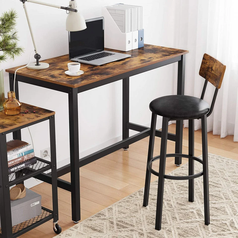 Set 2 scaune de bar cu spatar din PAL, sezut moale tapitat, 39x100x76cm, maro rustic si negru [5]