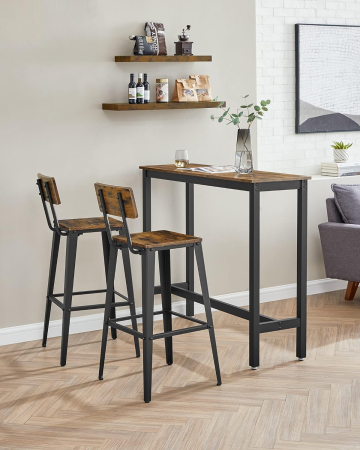 Set 2 scaune de bar, inalte cu spatar, industrial, 45x45x102cm, maro rustic si negru [1]
