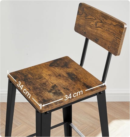 Set 2 scaune de bar, inalte cu spatar, industrial, 45x45x102cm, maro rustic si negru [3]