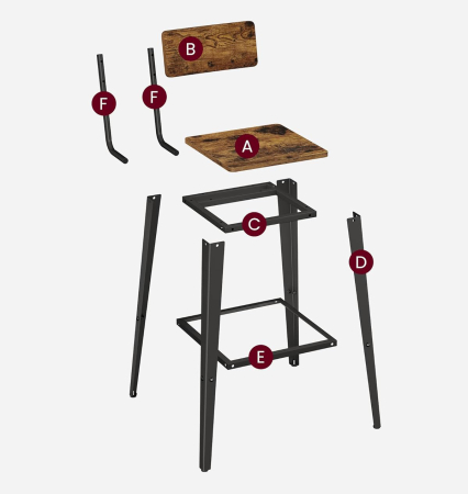 Set 2 scaune de bar, inalte cu spatar, industrial, 45x45x102cm, maro rustic si negru [5]