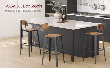 Scaune bar - Set 2 scaune de bar, inalte cu spatar, industrial, 45x45x102cm, maro rustic si negru