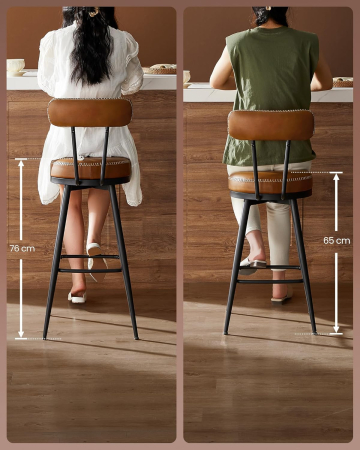 set 2 scaune de bar rotative 360°, cu spatar, inaltime 101 cm, piele sintetica, cadru otel, stil modern, maro [5]