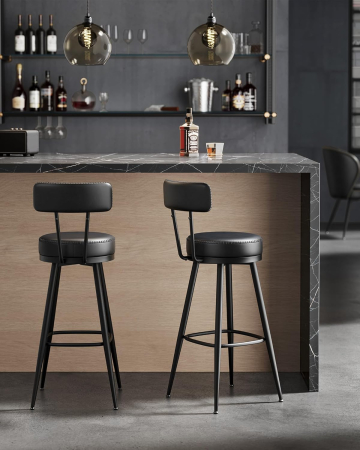 set 2 scaune de bar rotative 360°, cu spatar, inaltime 101 cm, piele sintetica, cadru otel, stil modern, negru [5]