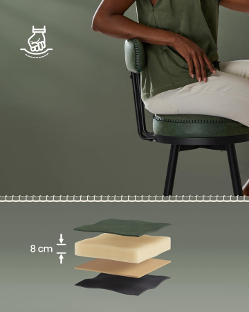 set 2 scaune de bar rotative 360°, cu spatar, inaltime 101 cm, piele sintetica, cadru otel, stil modern, verde [2]