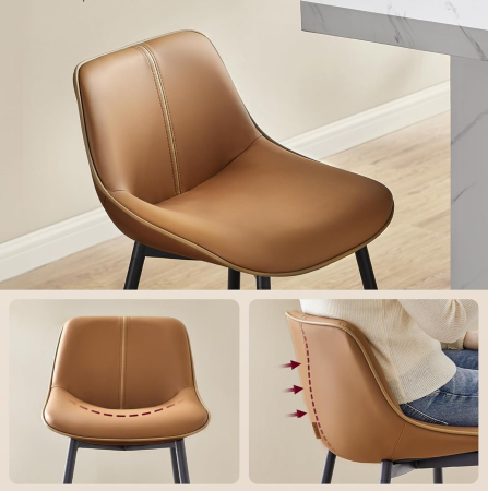 Set 2 scaune de bar, spatar ergonomic din piele ecologica, cadru metalic, 50x50x99 cm, maro caramel [2]