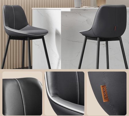 Set 2 scaune de bar, spatar ergonomic din piele ecologica, cadru metalic, 50x50x99 cm, negru [3]