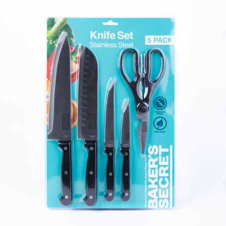 Articole pentru casă - Set 5 pIese cuțite și foarfecă de bucătărie Baker's Secret
