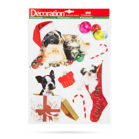 Produse de Crăciun - Set autocolante pentru fereastră de Crăciun - animale de companie -  sclipici - 2 tipuri