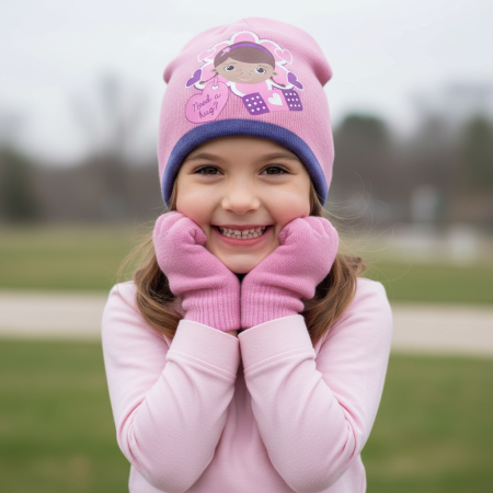 Căciuli, fulare, mănuși - Set căciulă și mănuși pentru copii Disney Dr. Plușica, roz