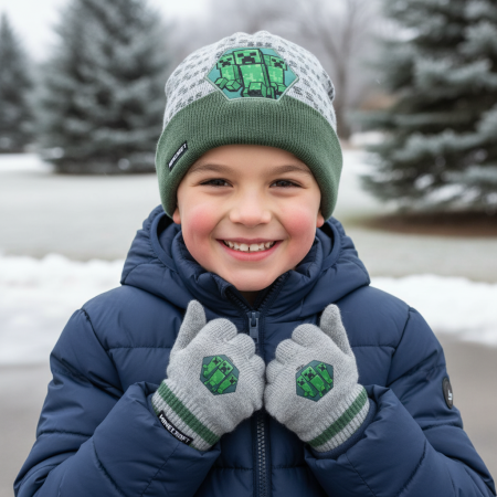 Universul Copiilor - Set căciulă și mănuși pentru copii Minecraft Build