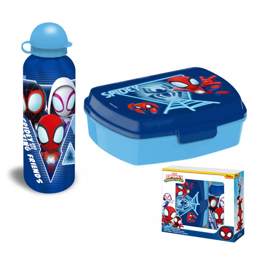 Universul Copiilor - Set cutie de sandviș+ sticlă de aluminiu Spidey Blue Web