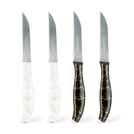 Articole pentru casă - Set cutite de bucatarie, 4 bucati, 15 cm, inox/plastic, negru/alb