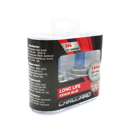 Set de 2 becuri Halogen H4, 100W +130% Intensitate - LONG LIFE - CARGUARD [2]