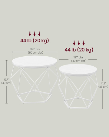 Set de 2 mese de cafea rotunde, cadru otel si blat detasabil, 40cm si 50cm, alb [1]