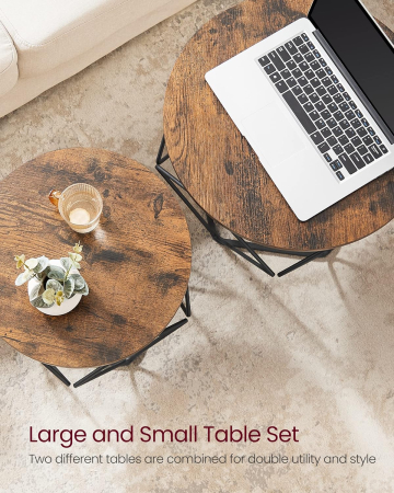 Set de 2 mese de cafea, stil industrial, 50x40cm si 40x36cm, maro rustic si negru [6]